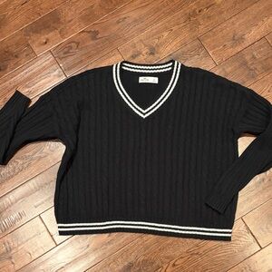 Hollister Black V-Neck Sweater with White Trimming XS